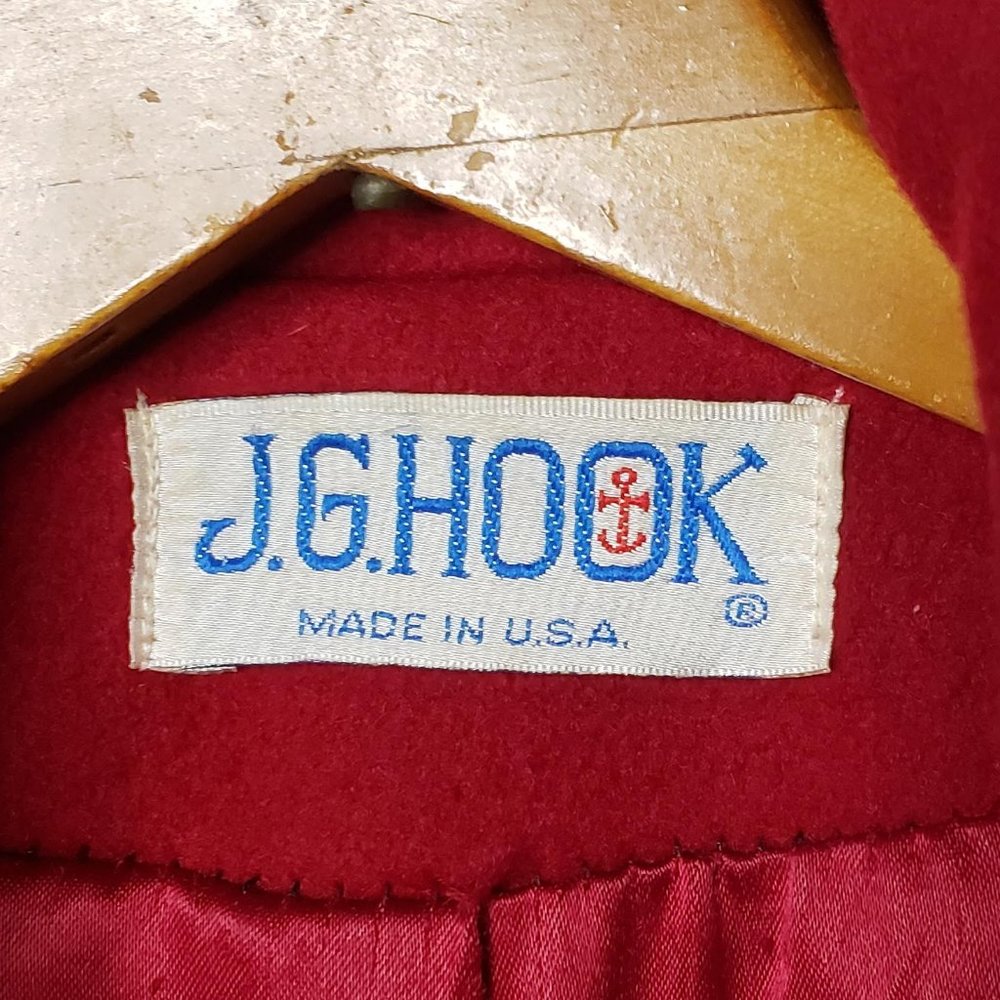 J.G. Hook Vintage Red Wool Double Breasted Trench Coat L - Picture 7 of 10